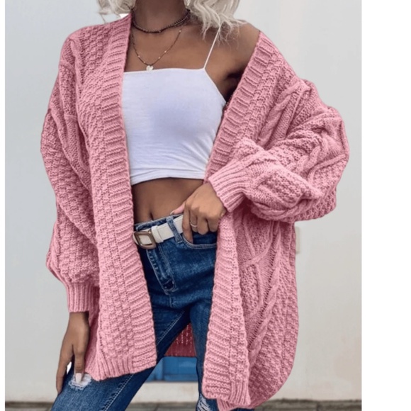 Cozy Pink Solid Open Front Loose Fit Cardigan - Picture 2 of 5